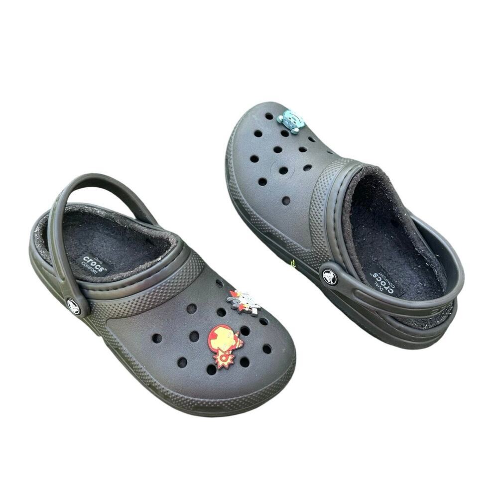 Crocs Classic Lined Clogs With Charms Unisex‎ Size M7 W9 Black Sandals